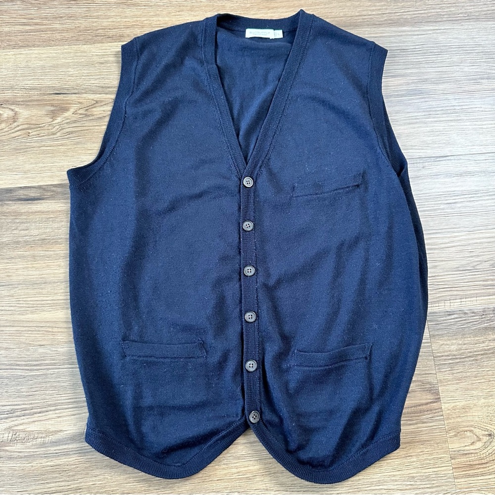 Suitsupply Merino Wool Vest Button Cardigan Knit Sweater Grandpa Large Navy Blue